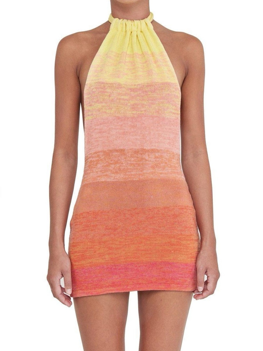Bamba Sunset Halter Knit Mini Dress - Yellow to Coral